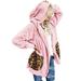 Women's Casual Leopard Pockets Oversized Faux Fur Fuzzy Hooded Outerwear Coat