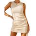 Sexy Dance Women Crew Neck Sleeveless Stretch Bodycon Tank Dress Ruched Slim Fit Ruched Stretchy Party Club Short Mini Dress