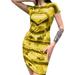 Sexy Dance Women Short Sleeve Bodycon Mini Dress Ladies Stylish Striped Hearts Pattern Skinny Sexy Summer Dresses S-XXXL Yellow S(US 2-4)