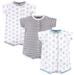 Touched by Nature Baby Boy Button Up Cotton Rompers, 3-Pack