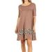 Women's Casual Solid Round Neck Printed Relaxed Fit Stretch A-Line Midi Dress Tan L