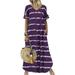 Niuer Women Summer Pockets Dress Tie Dye Stripe Printed Fashion Smock Dress Business Leisure Short Sleeve Tunic Long Dress Purple L(US 12-14)