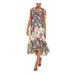 TAYLOR Womens Navy Pleated Floral Sleeveless V Neck Midi Dress Size 0P