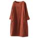 Tuscom Women Vintage Pockets Corduroy Solid Color Long Sleeve Loose Casual Dress