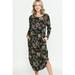 Women's Flower Print Long Sleeve Round Hem Hidden Pocket Maxi Dress