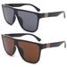 2 Packs Newbee Fashion One Piece Lens Square Vintage Rimless Large Frame Fashion Sunglasses for Women, Men, Junior Teen, Retro Flat Top Shield Design, Black & Brown