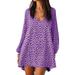 DaciyeSummer Floral Women Split Long Sleeve V Neck Mini Short Dress (Purple S)