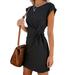 Women Loose Round Neck Dress Short Sleeve Solid Color Casual Dress