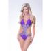 Swimsuit One Piece Monokini, Halter Top, Twisted Sheer Printed Waist, Violet Size S