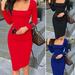Women Sexy Bandage Bodycon Dress Solid Long Sleeve Dress Ladies Evening Party Cocktail Short Midi Dress