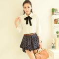 Women Girls White Chiffon Blouses Ladies Tops Shirt Female 2 style Tie Pan Bow School Peter Blouse Casual Collar Elegant