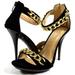 Women Sexy Ankle Strap Sandals Heels Dual Golden Chain Detail Dress Shoes Black