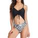 Women's One-Piece Swimsuit Tie Front Cutout Print Monokini Swimwear