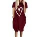 Womens Summer Love Heart Loose T-Shirt Dress Casual Loose Mini Dresses