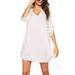 UKAP Women's Summer 3/4 Sleeve Casual Dresses Swing Cover Up Lace Up Adjustable Sleeve Chiffon Sundress White S(US 4-6)