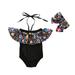 Wayren USA Kids Baby Girl Bikini Swimsuit One Piece Floral Ruffle Off Shoulder Swimwear Beachwear and Headband Set