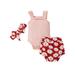 Frecoccialo Baby Girls 3 PCS Outfit Set Cactus Sleeveless Button Closure Romper Solid Color Ruffle Triangle Pants Bow Hair Band 3Pcs Set