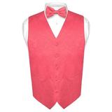 Men's Paisley Design Dress Vest & Bow Tie CORAL PINK Color BOWTie Set