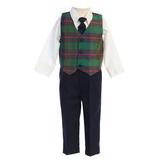 Lito Little Boys Green Black Plaid Velvet 4pc Set Christmas Outfit