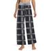 Sexy Dance Womens Plus Size Palazzo Lounge Pants Tartan Plaid Baggy Casual Pajama Pants Nightwear Loungewear