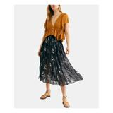 FREE PEOPLE Womens Black Floral Midi Pleated Skirt Size XS