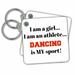 3dRose I am a girl, I am an athlete, dancing is my sport, black red letters - Key Chains, 2.25 by 2.25-inch, set of 2