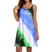 Women Boho Mini Dreess Tie Dye Gradient Sleeveless Summer Casual Beach Rainbow Party Sundress Plus Size