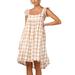 Listenwind Women Summer Fly Sleeve Square Neck Plaid Beach Tunic Dress Flowy Swing Shift Dresses