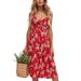 Sexy Dance Womens Floral Prints Tie Front Button Down Spaghetti Strap Midi Dress Cotton Summer Beach Sundress Holiday Party Casual Dresses