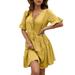 Saient Women Dresses High Waist V Neck Casual Beach Dress Ruffle Short Sleeve A Line Pleated Layered Open Back Long Dress