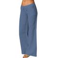 Women's Elastic Waist Cotton Linen Flowing Wide-Leg Pants Loose Trousers With Pockets