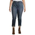 Terra & Sky Women's Plus Size High Rise Cropped Jeans with Roll Cuffs