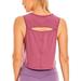 CRZ YOGA Women's Pima Cotton Workout Crop Top Open Back Activewear Exercise Yoga Tank Shirts