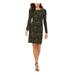 VINCE CAMUTO Womens Black Glitter Animal Print Long Sleeve Jewel Neck Above The Knee Sheath Cocktail Dress Size 8