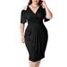 Avamo Women's Plus Size Short Sleeve Deep V Neck Belted Bodycon Dress Solid Color Unique Off Shoulder Sleeve Elegant Dress