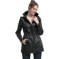 BGSD Women's New Zealand Lambskin Leather Parka Coat (Petite & Plus Size Petite)