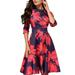 Frobukio Womens Retro Floral Midi Dress With Pockets Ladies Rockabilly A-line Dress M-2XL