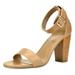 TOETOS Women's Classic Ankle Strap Open Toe Sandals Mid Chunky Heel Buckle Pump Sandals STELLA-02 NUDE/PU Size 7.5