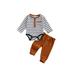 LA HIEBLA Baby Boys Spring 2pcs Outfit Set Long Sleeve Stripe Romper Pants