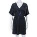 Apricot Womens Sequined Belted V-Neck Short Sleeve Short Dress Navy Blue Size M