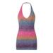 Mialoley Womenâ€™s Gradient Color Backless Halter Knitted Skinny Short Dress