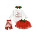 Ma&Baby Newborn Baby Girls My 1st Christmas Outfit Long Sleeve Romper Tutu Skirt Leg Warmers Headband Set PCS4
