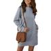 Women's Long Sleeve Pocket Casual Loose T-Shirt Dress Solid Color Round Neck Pullover Sweatshirt Ladies Plain Tunic Blouse Dresses Tops