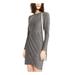 MICHAEL KORS Womens Silver Glitter Zippered Long Sleeve Jewel Neck Short Sheath Party Dress Size XL