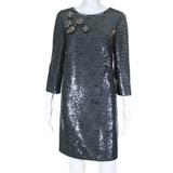 Badgley Mischka Womens Sequin Pendant Embellished Tunic Dress Charcoal Gray Size