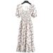 Avamo Women Cute Dress Floral Printed Summer Midi Dress Short Sleeve Swing Dress Lace Up Casual Dress