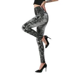 Avamo High Waist Jeggings for Women Denim Print Seamless Stretch Leggings Pants Ladies Casual Slim Fit Trousers