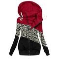 Mnycxen Women Winter Casual Leopard Prints Jacket Zipper Sweatshirt Long Sleeve Coat