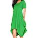 Avamo Summer Short Sleeve Dress for Women Solid Color Irregular Hem Pleated Dress Ladies Beach Party Midi Dress with Pockets Green S(US 2-4)