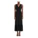 INC Womens Black Solid Sleeveless V Neck Maxi Fit + Flare Dress Size XL